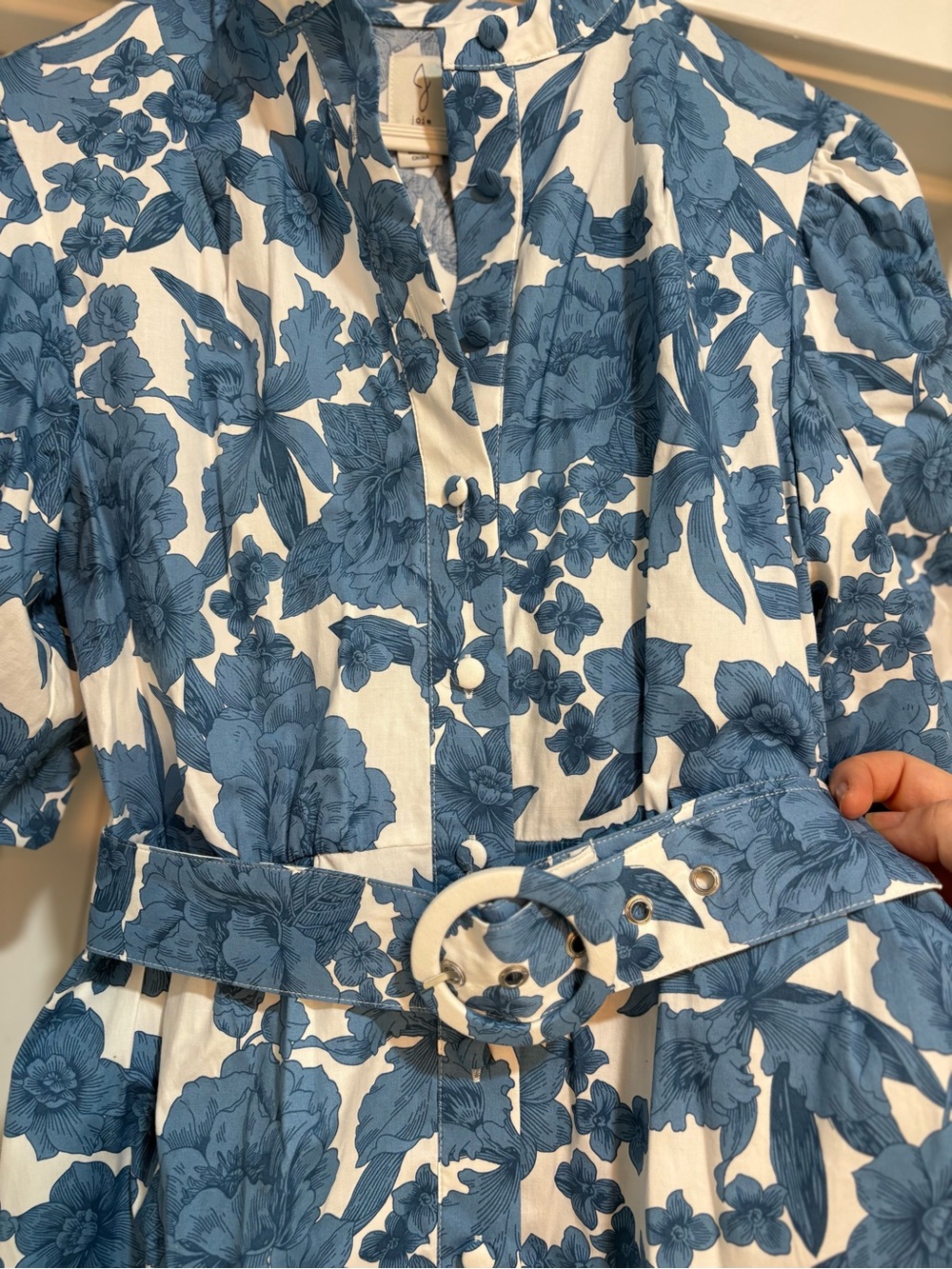 NWOT Joie Blue & White Floral Puff Sleeve Belted Cotton Mini Dress Size 4 - Picture 6 of 10